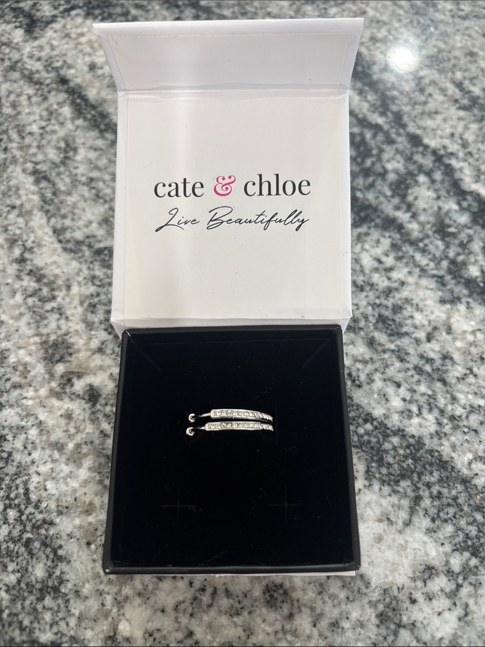 cate & chloe Silver Pavé Double Bar Hoop Earrings